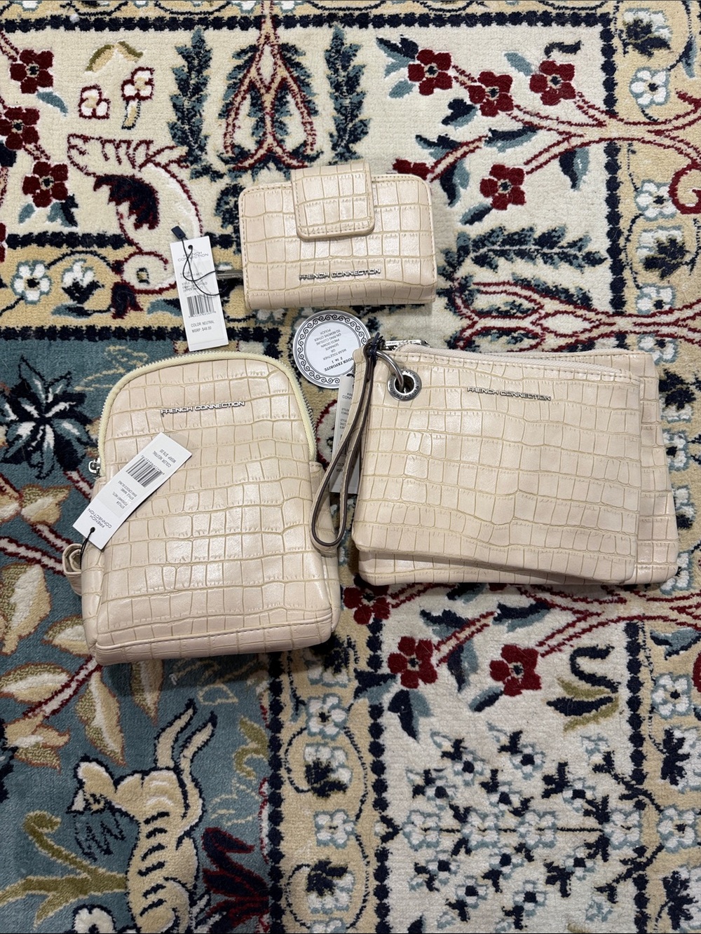 French Connection Cream Croc-Embossed Crossbody Bag